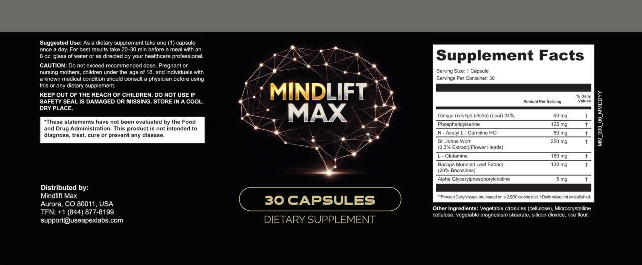 MindLift Max Supplement Facts Label